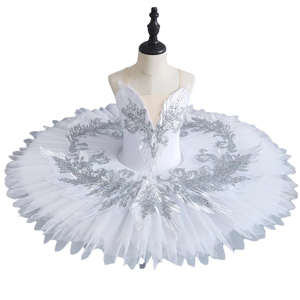 GeRRiT New Professional Ballet Tutu Girls Platter Pancake Tutu Ballerina Party Dress Adult Women Child Kids Ballet Dance Costume,White,120