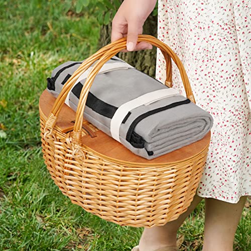 Cooler Picnic Basket With Blanket, Wooden Split Lid Picnic Basket, Vintage-Style Wicker Picnic Hamper With Folding Woven Handle For Picnic, Camping #TOP5