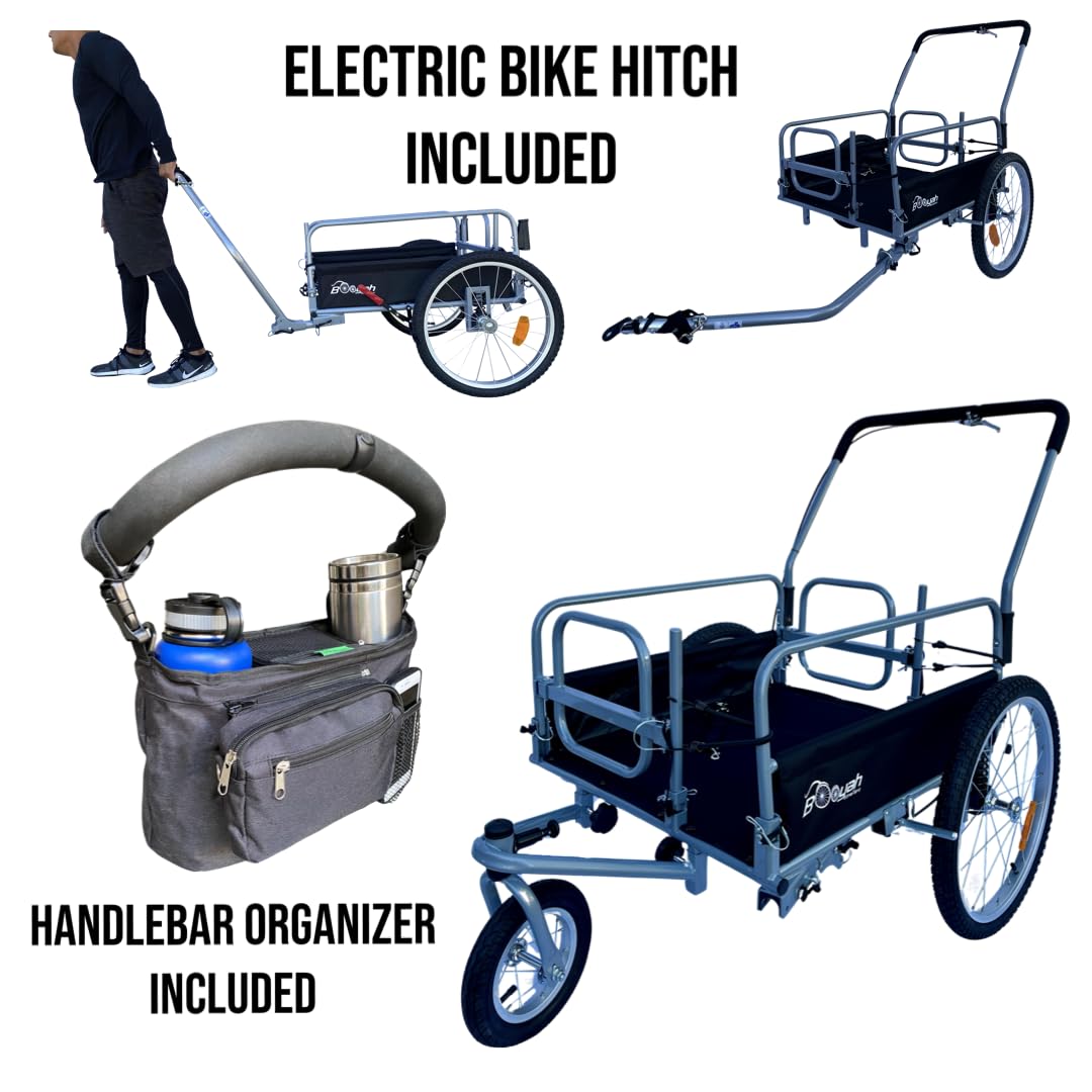 The Original Booyah’s Cargo Stroller and Bicycle Bike Trailer Suspension Beach Sport Cart with Cup Holder Organizer, Stroller Hook and Electric Bike Hitch