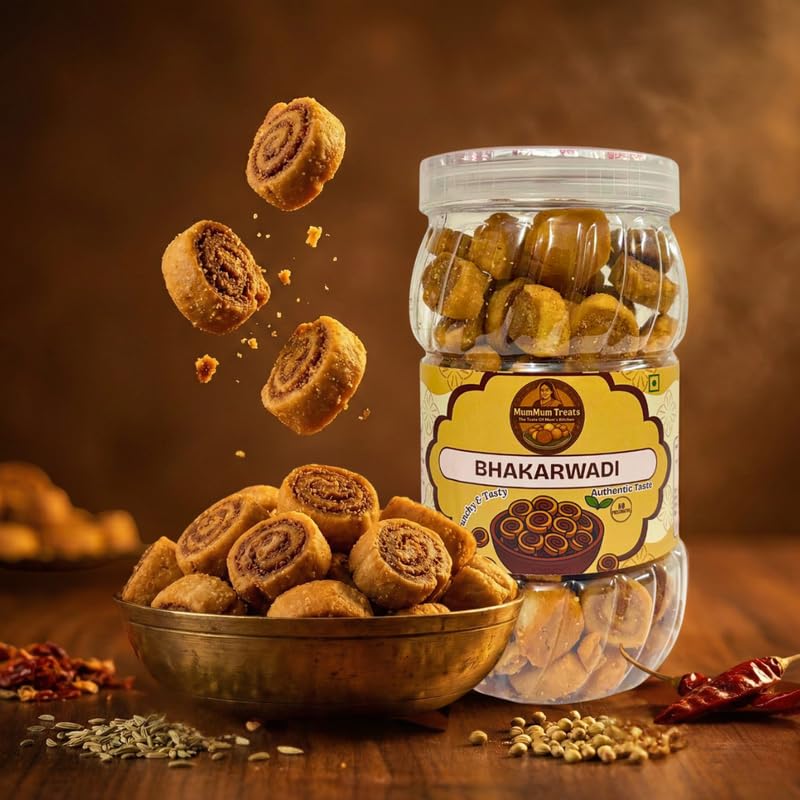 Image of MumMum Treats Baked Bhakarwadi 350g | Healthy Namkeen Snack with Authentic Gujarati Taste | Crispy & Wholesome Baked Snacks | Bhakarwadi for Anytime Munching | No Palm Oil, Preservatives or MSG | High-Fiber & Diet-Friendly