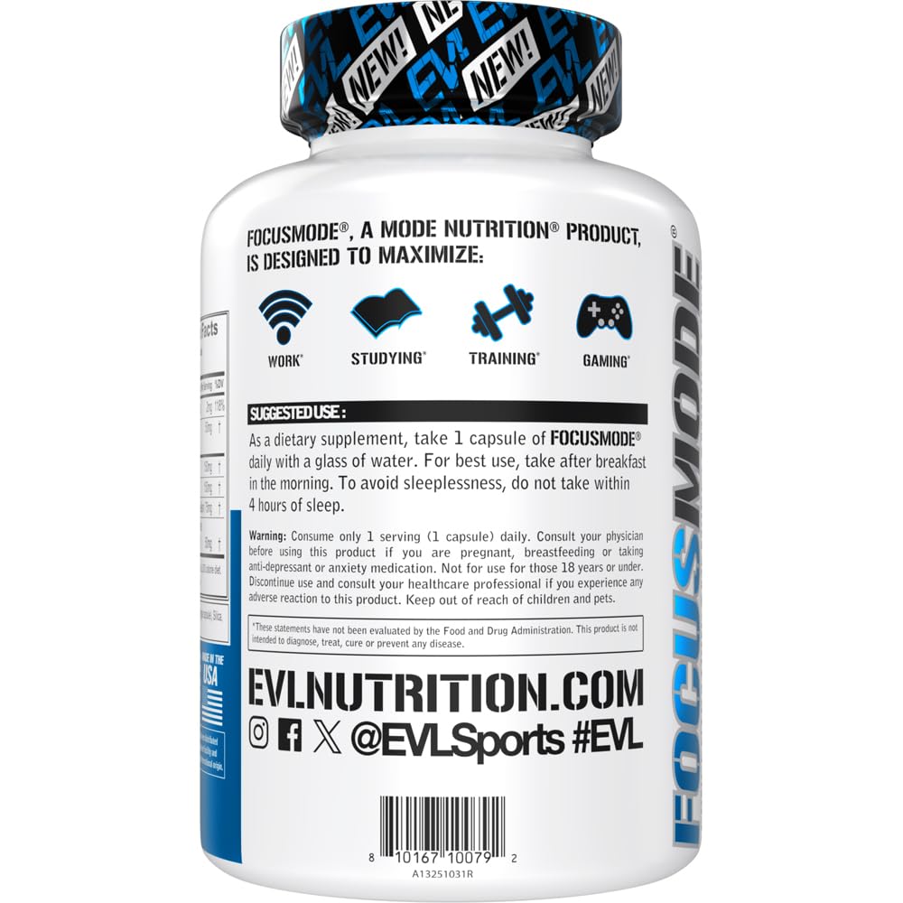 EVL Mental Energy & Focus Supplement with Caffeine, L-Theanine, Alpha GPC — Amazon image 3