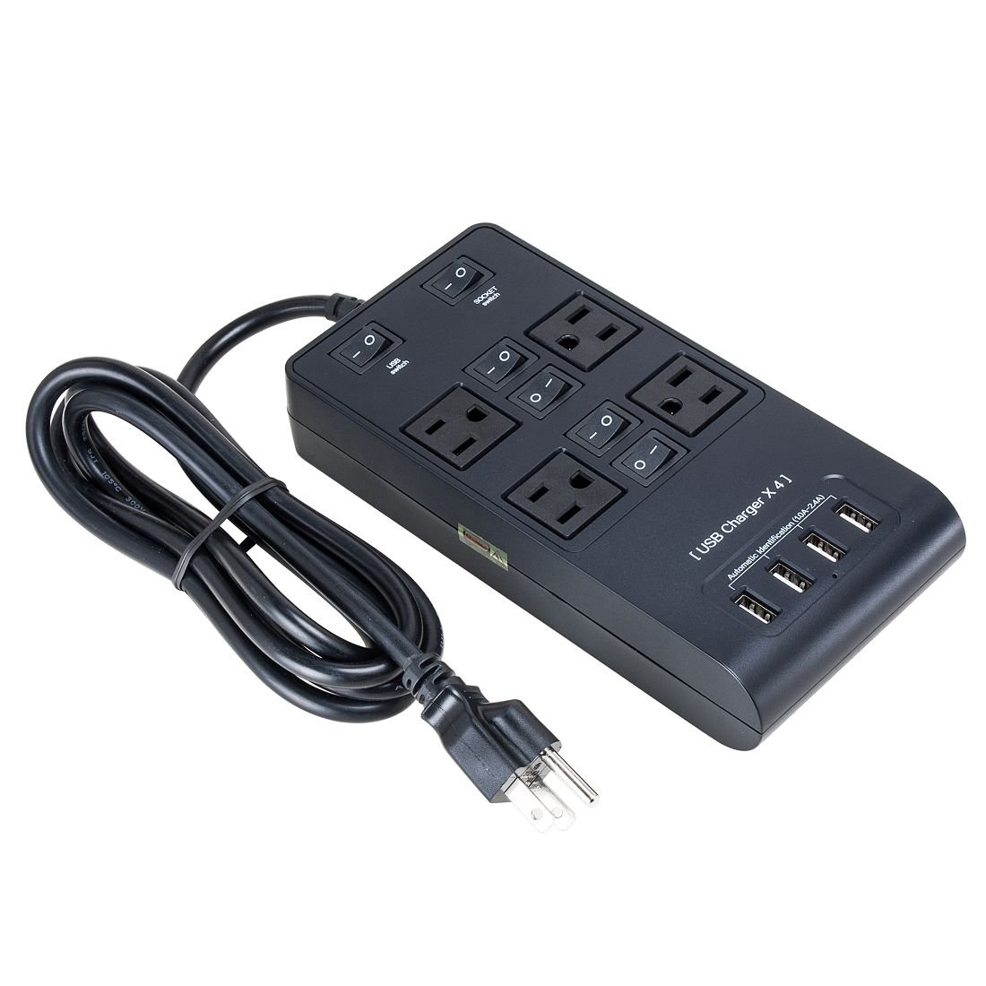 Aexit AC95-240V US 4 US Prise 4 USB Chagers Prise de charge intelligente Câble 5 pieds Noir (e3e240044dcd25da6808eeb81cea5fb9)