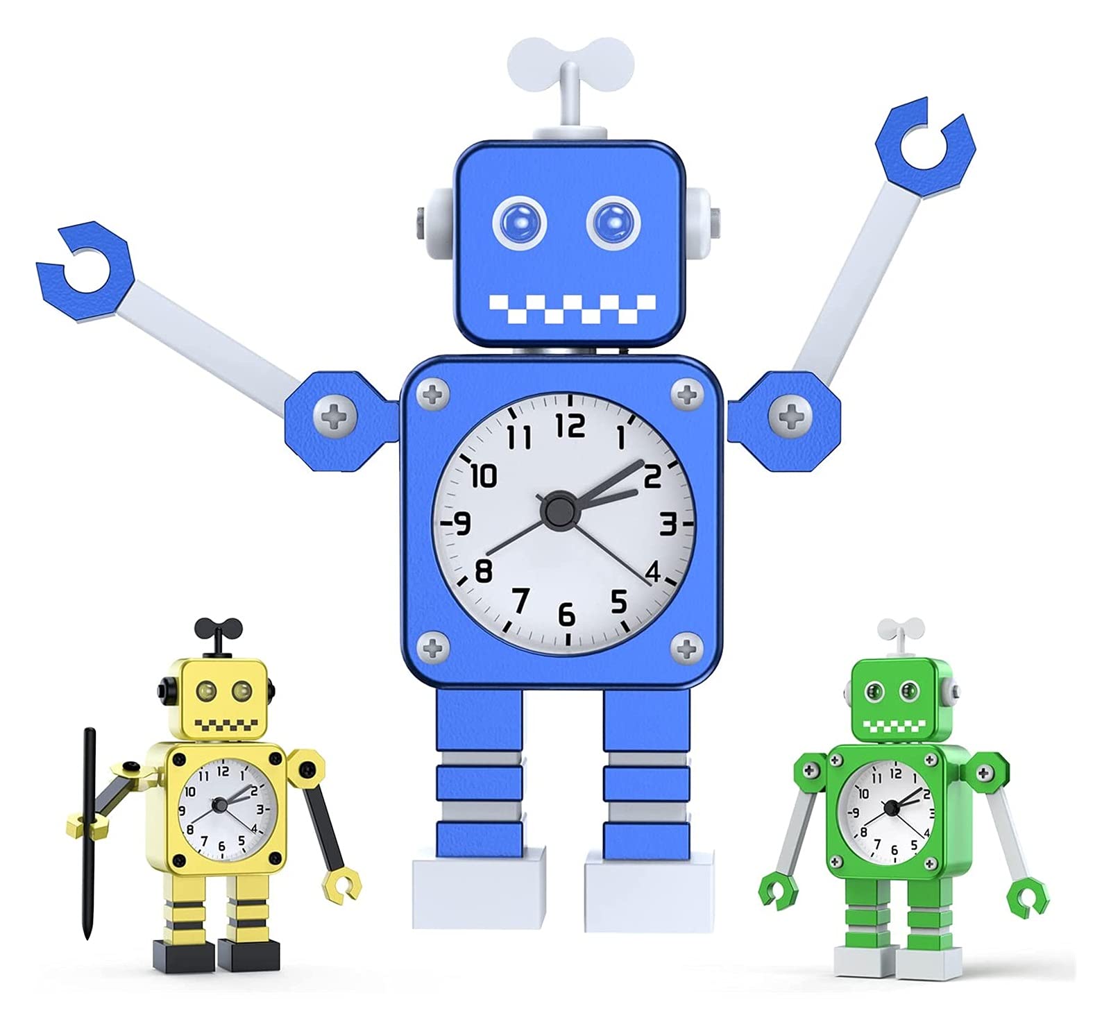 Budzik dla dzieci, robot budzik dzieci analogowy budzik bez tyknięcia cichego budzika dla chłopców dziewcząt, najlepszy prezent (niebieski) (Color : Blue)