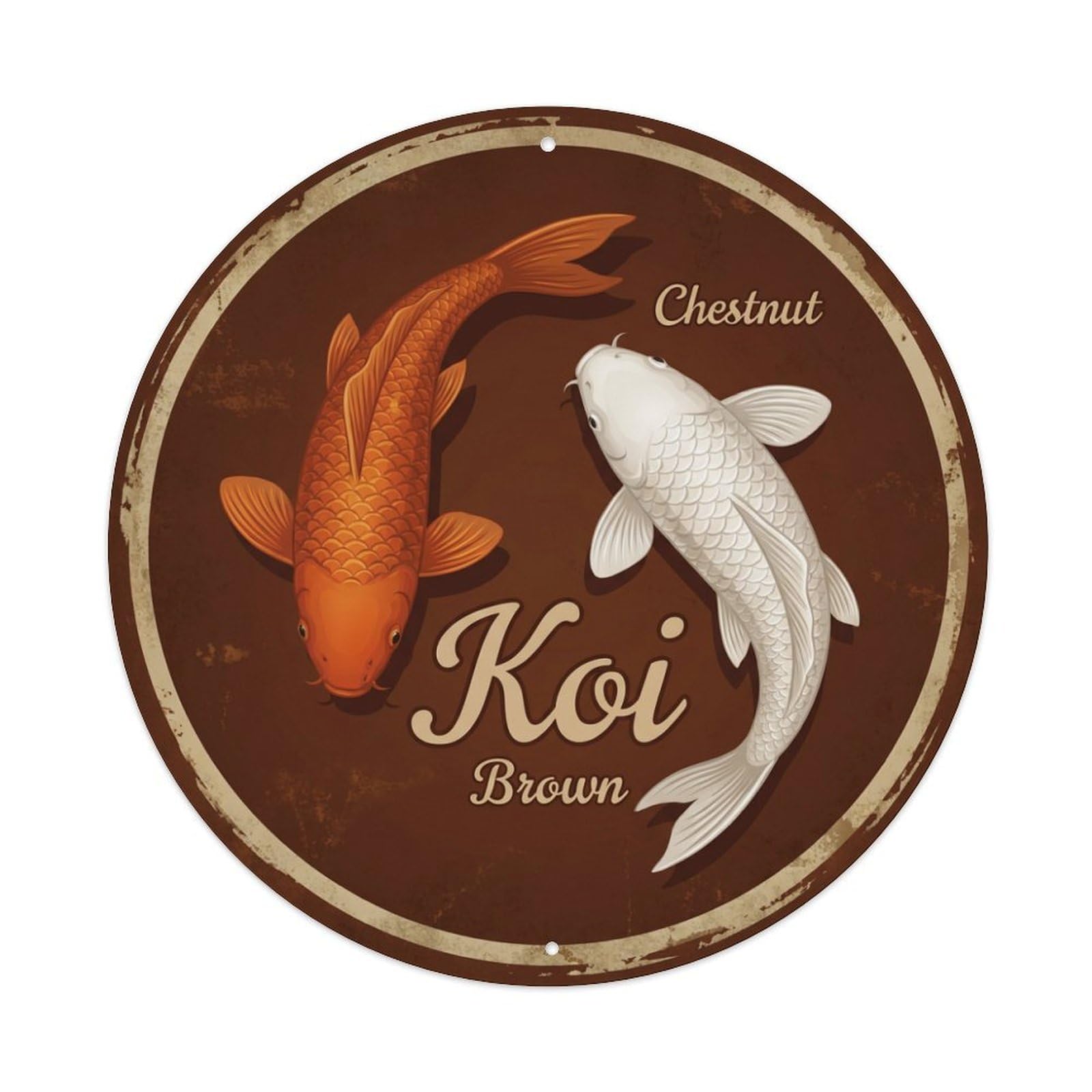 Koi Fish Chestnut Brown Waters Deep Rich Warm Natural Metal Tin Sign