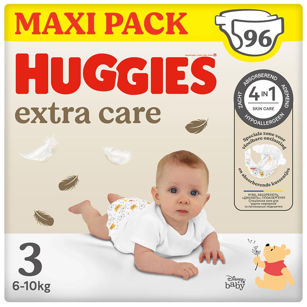 Extra Care Nappies, Size 3 (4-9 kg), Pack of 96 Nappies