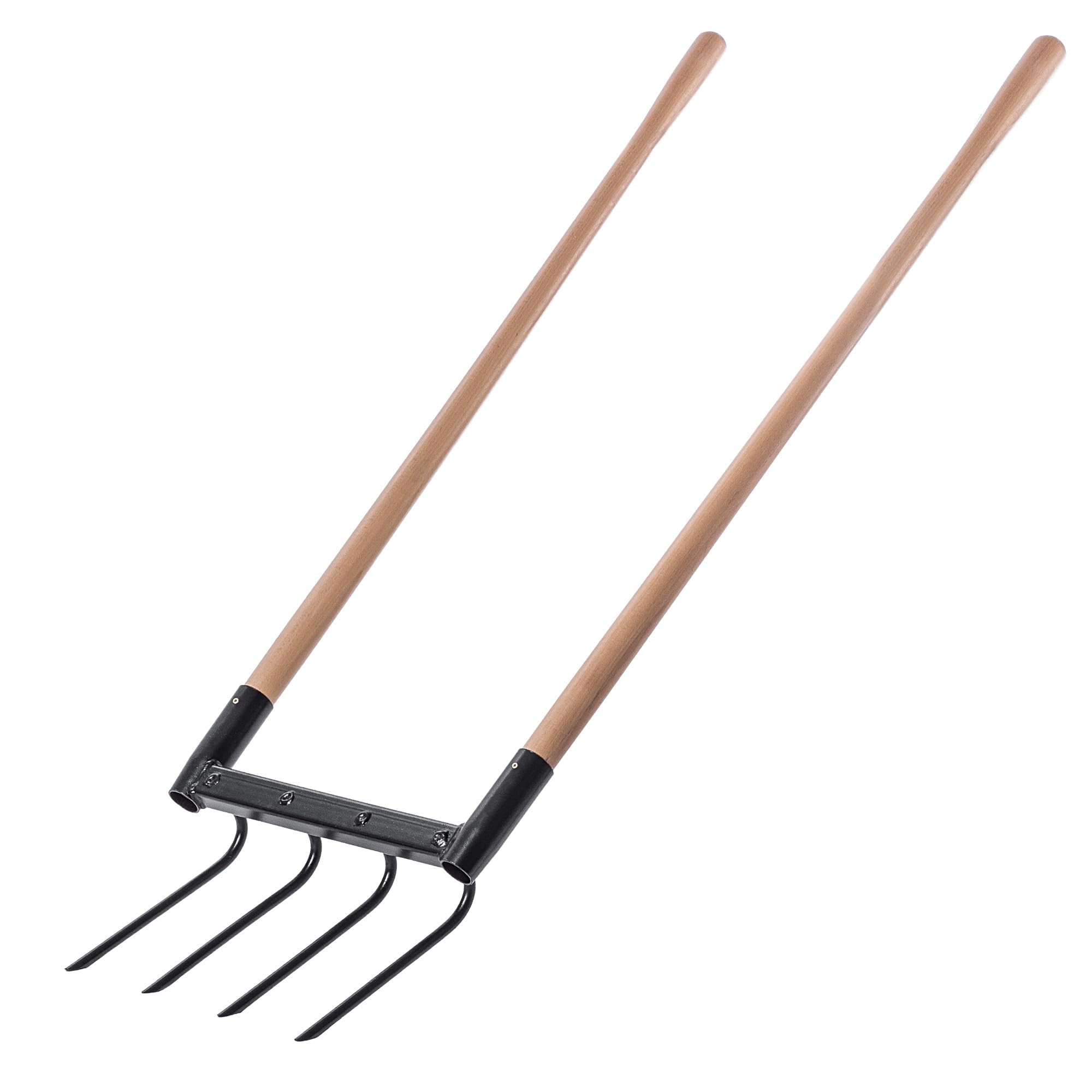 KADAX Fourche de jardin avec 4 dents et longues poignées en bois, fourche à creuser pour ameublir le sol et le jardinage, fourche large pour aérer les sols (49,5 x 134 cm)