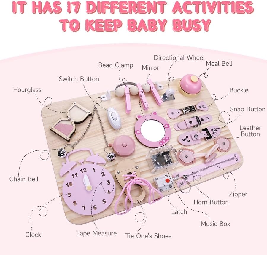 Montessori Wooden Busy Board for Baby Aged 36 Months Puzzle Toys Fine Hand Movements and Sensory Training Kids Teaching Aids Activity Board