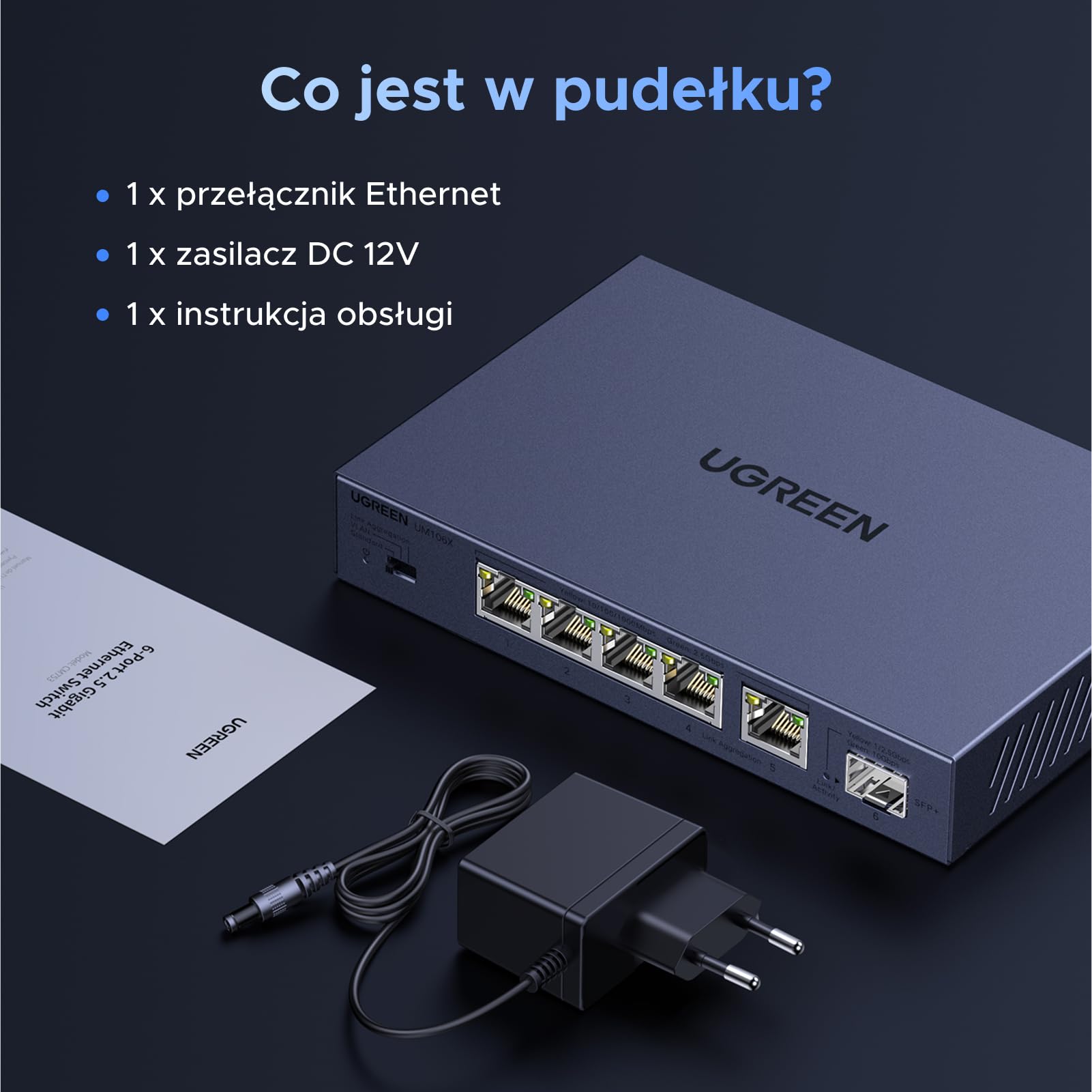 UGREEN Przełącznik LAN z 5 portami 2,5G + 1 portem 10G SFP+, niezarządzany przełącznik sieciowy do komputerów, serwerów NAS, serwerów, punktów dostępowych WiFi 6, szybka transmisja danych