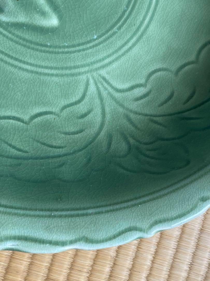 アンティークー中国龍泉窯の大皿- 遅日亭】宋代 龍泉窯 青磁 双魚