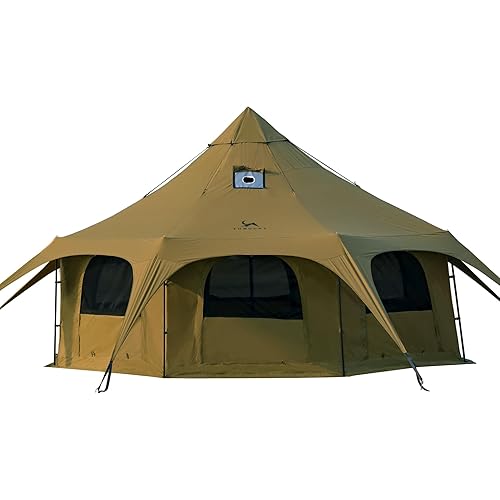 MC TOMOUNT Canvas Tent Bell Tent 16.4ft*9.2ft with Stove Jack for Glamping Family Camping Zipped Removable Floor