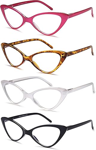 Miniatura 10 de EYEURL Paquete de 4 lentes de lectura para mujer, a la moda, ojo de gato, bloqueo de luz azul, con bisagras de resorte, 0.00 antirreflejosrayos UV