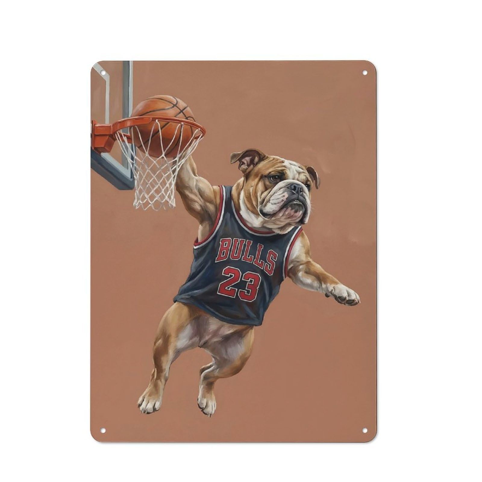 Junmoney Style Bulldog Basketball Player Dunking Rustic Tin Wall Plaque 40X30cm For Hobby Room Or Studio, A New Home Present For Creative Interior Collectors