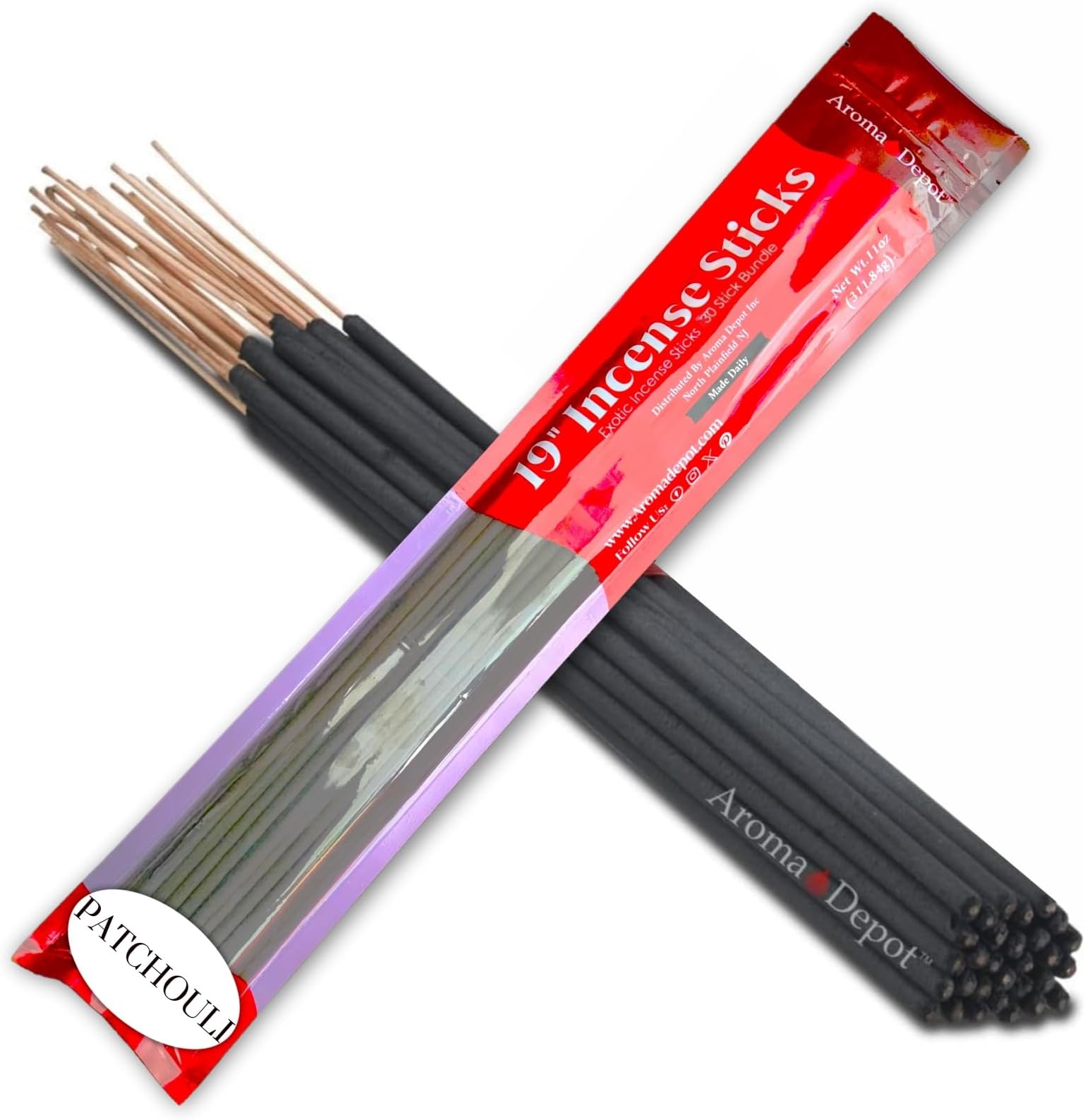 Aroma Depot 19'' Patchouli Most Exotic Incense Sticks. One Bundle Approx 27 to 30 Sticks, Jumbo 19 inch Long, Natural 19'' Extra Large Incense Sticks. Burns for 3 to 4 Hours Each. Long Lasting