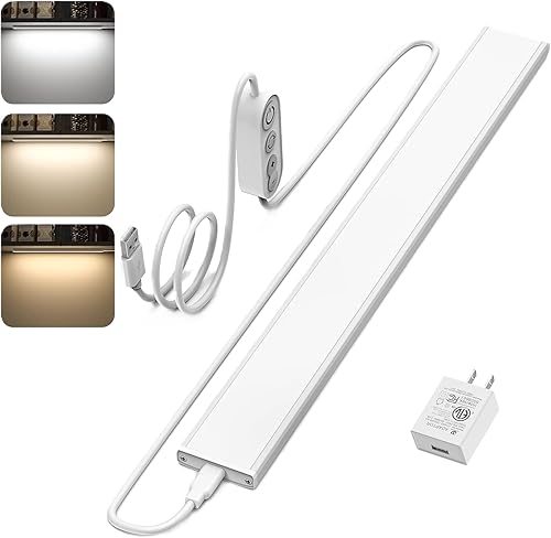 ASOKO Luz de escritorio enchufable, luces LED de banco de trabajo de 16 pulgadas con súper brillo de 700 lúmenes y función de memoria inteligente, 3