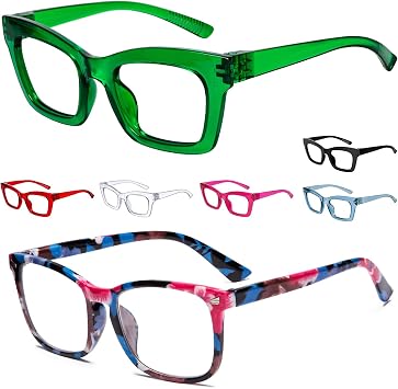 Reading Glasses Metalless Screwless Spring Hinges 6 Packs + 1 Pack Floral Reading Glasses Total 7 Pairs Readers +3.50
