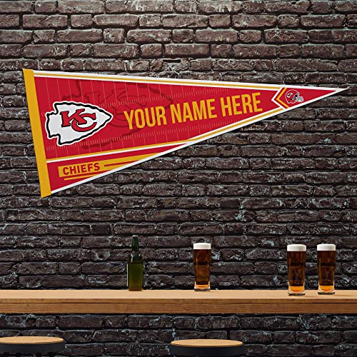 Image of Rico Industries NFL Football Kansas City Chiefs Personalized - Custom 12 inch x 30 inch Soft Felt Pennant - EZ to Hang