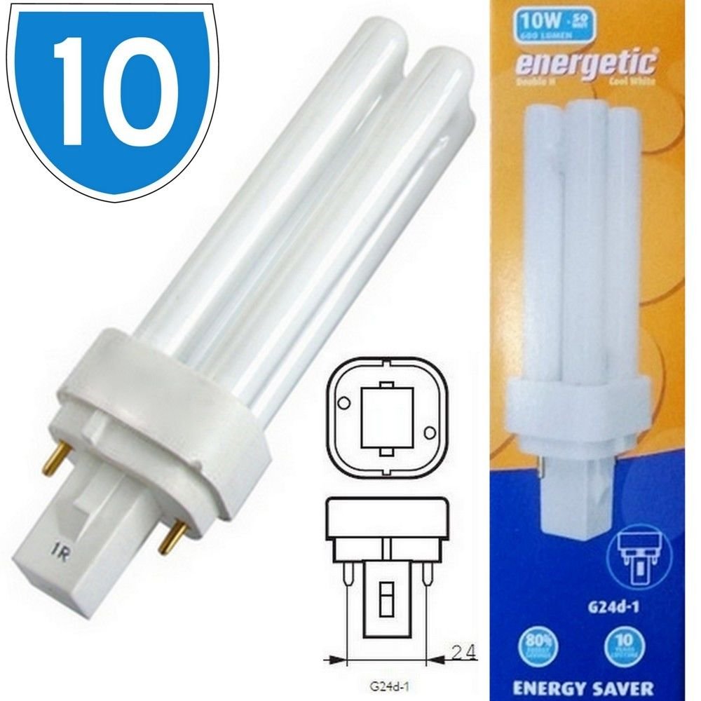 EnergeticG24d-1 CFL Bulb - 10W Energy Saving Pack of 10 PL-C Light Bulbs 2 Pin Base - Compact Fluorescent Lamps Cool White 4200K - Frosted Finish 600 Lumens an Energy Rated - Ideal for Downlights