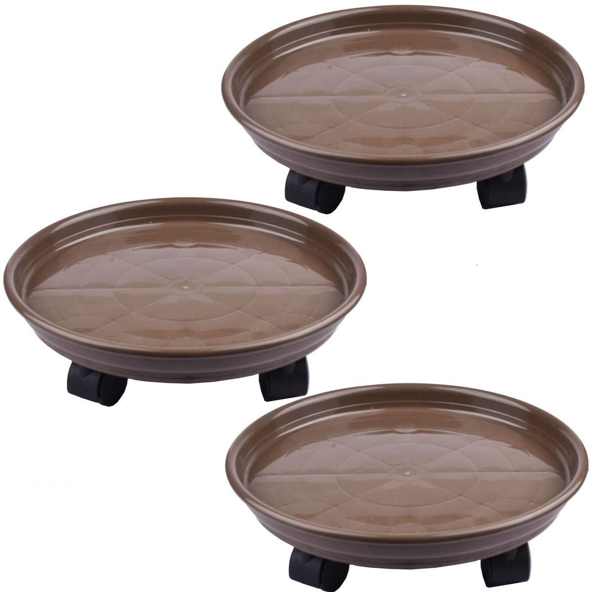 3 Pezzi 33 cm Carrello portapallet in plastica Supporto per Piante Rotondo portavasi, rotelle per Pallet ad Alte Prestazioni con Ruote (Marrone)