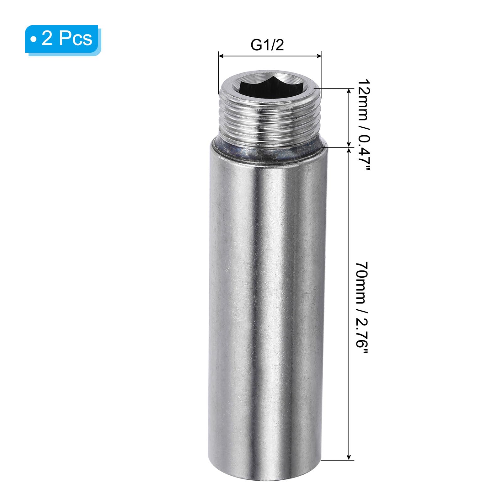 PATIKIL Doccia Soffione Estensione Braccio, 2pz Inossidabile Acciaio G1/2 Maschio a Femmina Filetto 30mm Lunghezza Tubo Raccordo Doccia Soffione Estensore