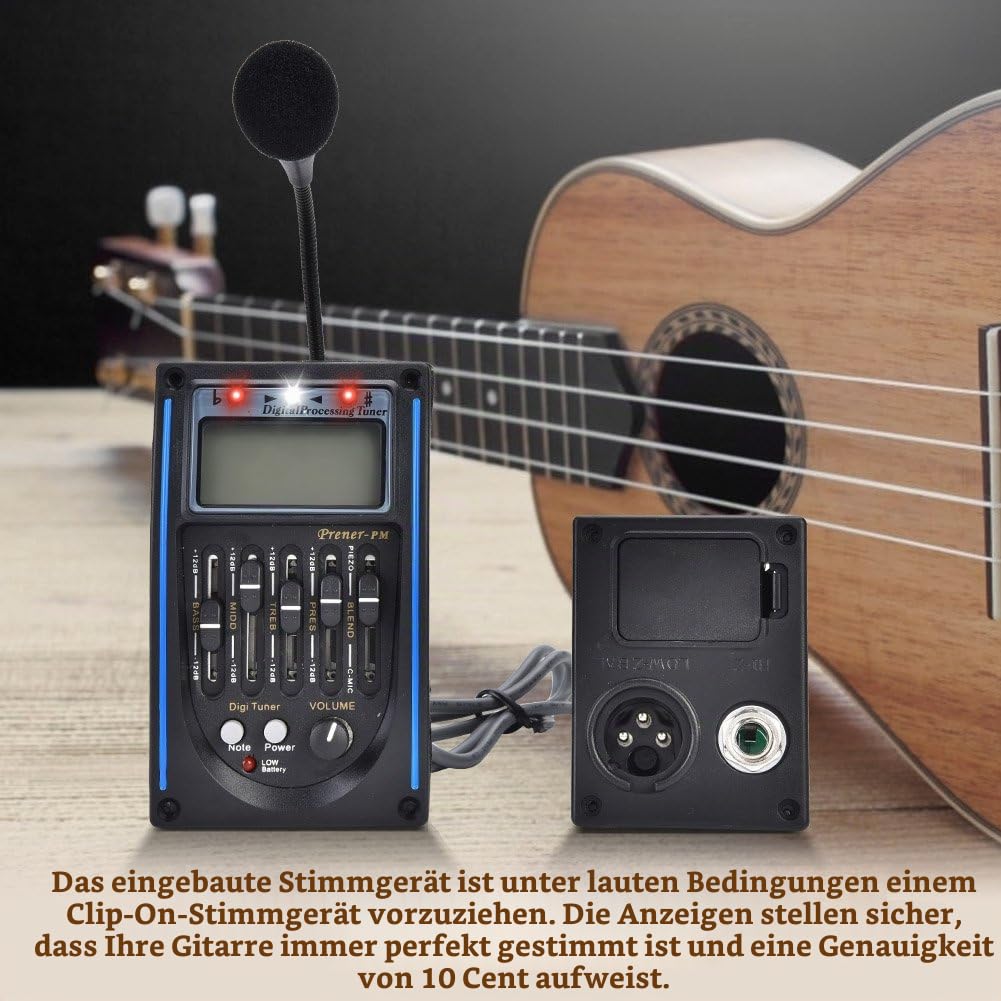 Piezo Tonabnehmer, Akustikgitarre Vorverstärker with Eingebautem Tuner Und 10 Cent Genauigkeit for Bühnenperformance with Hintergrundbeleuchtetem LCD Display for Alle
