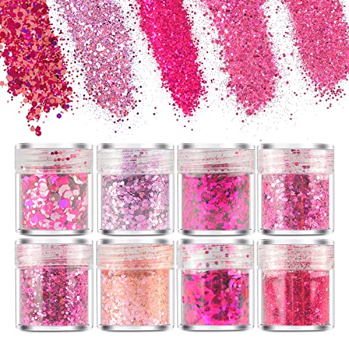 BISHENGYF 8 Boîtes Ongles Paillettes Glitter, Chunky Glitter Nail Art Paillettes de Yeux Cheveux Corps visage Maquillage Festival Décoration 02 Cover