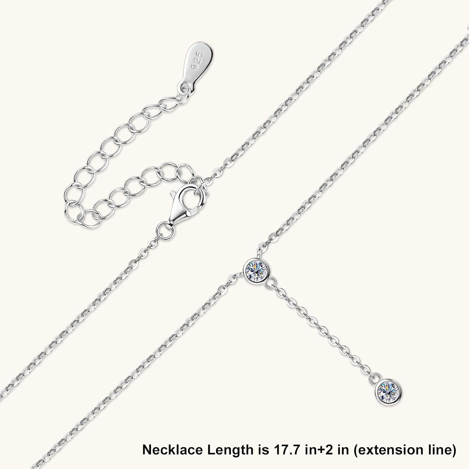 Moissanite Y-Pendant Necklace, 2-Stones 3mm D Color Moissanite VVS1 Clarity 925 Silver Y Necklace for Women Mom Wife Birthday Jewelry Gifts - Image 4