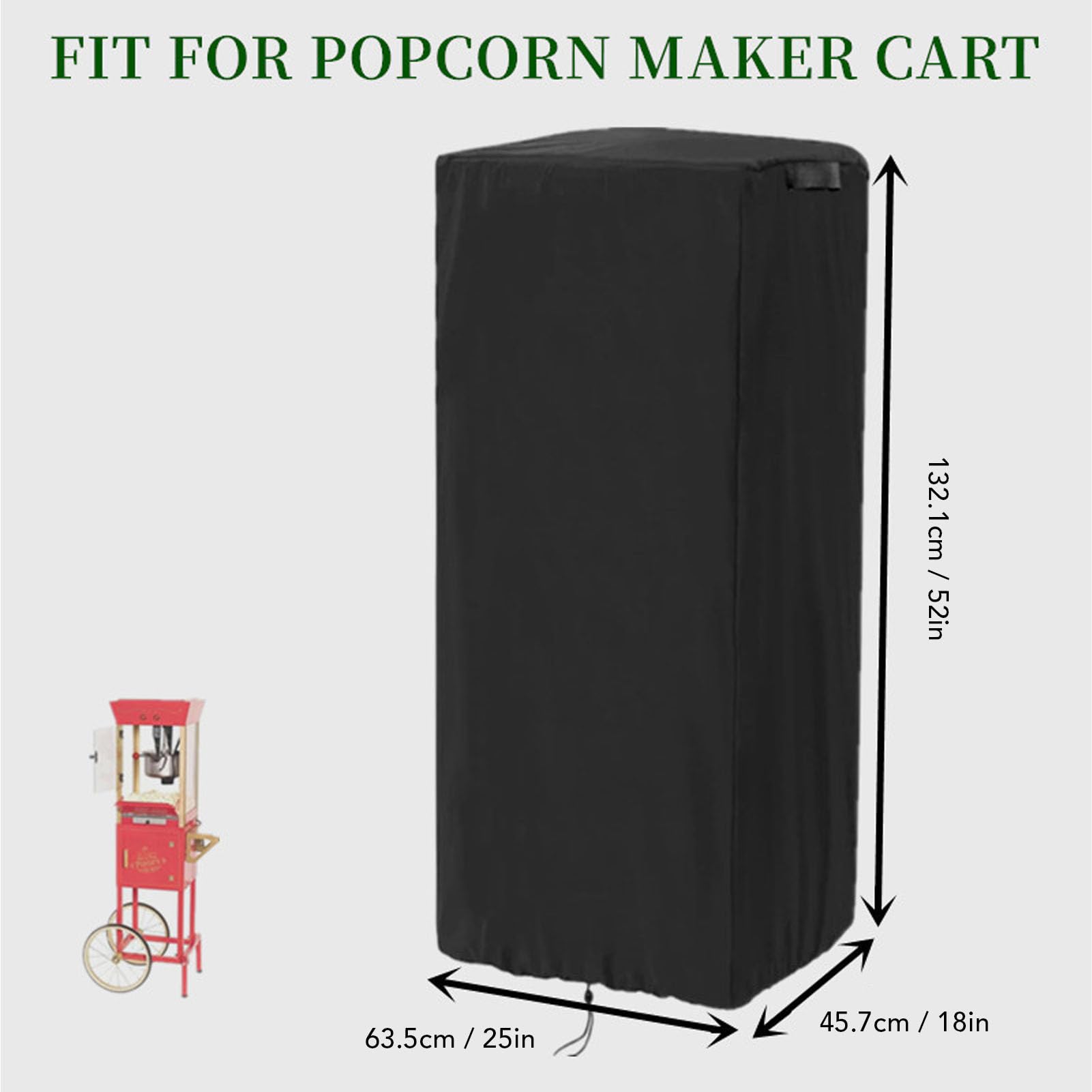 Popcorn Cart Cover, 420D Oxford water proof Popcorn Machine Cover with Silver Coated & Adjustable Drawstring, dust proof Popcorn Maker Cart Covers Protective for Outdoor Indoor (25 * 18 * 52inch)