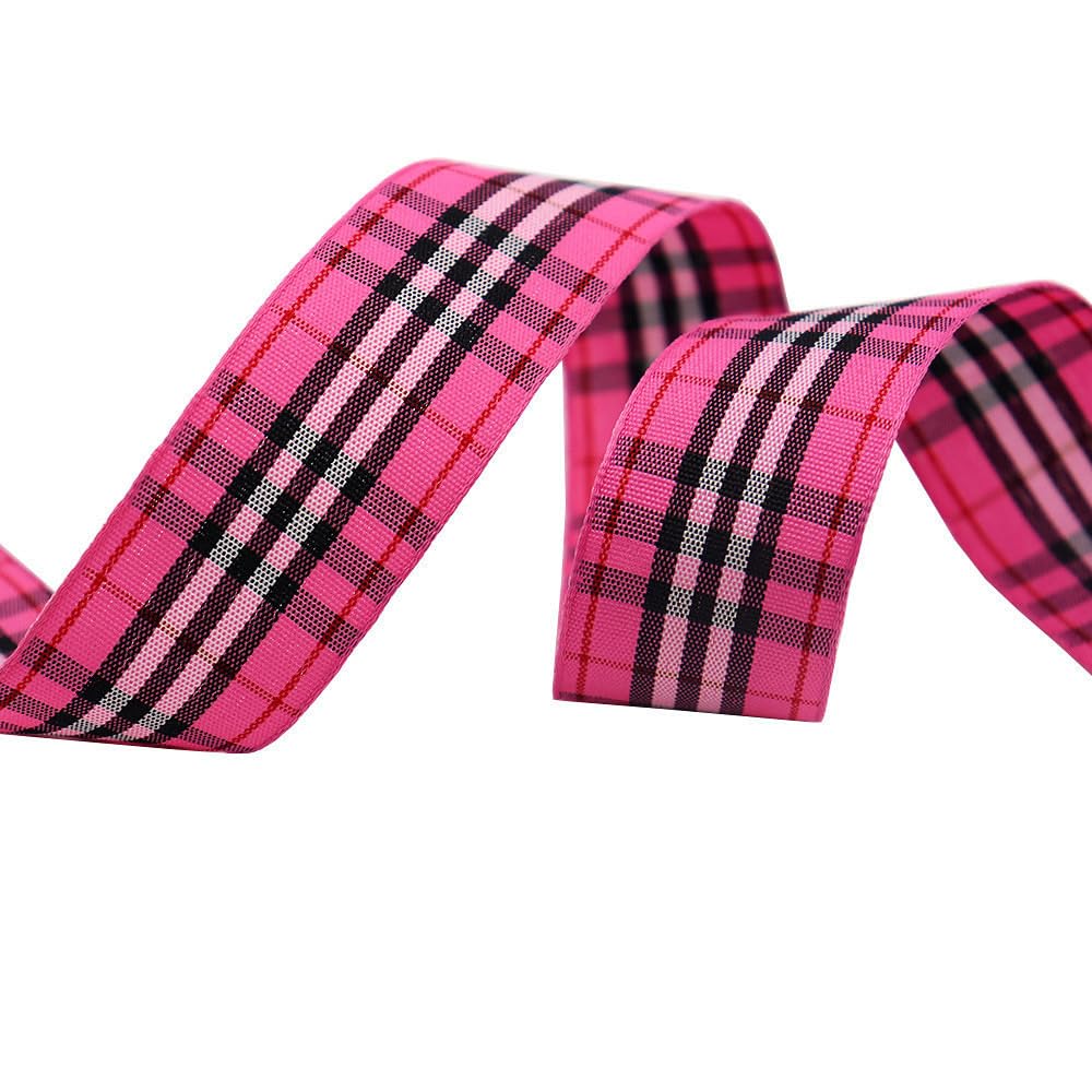Tartan Ribbon, 25mm x 9M Black Watch for Christmas Valentine's Day Scene Decoration(Pink)