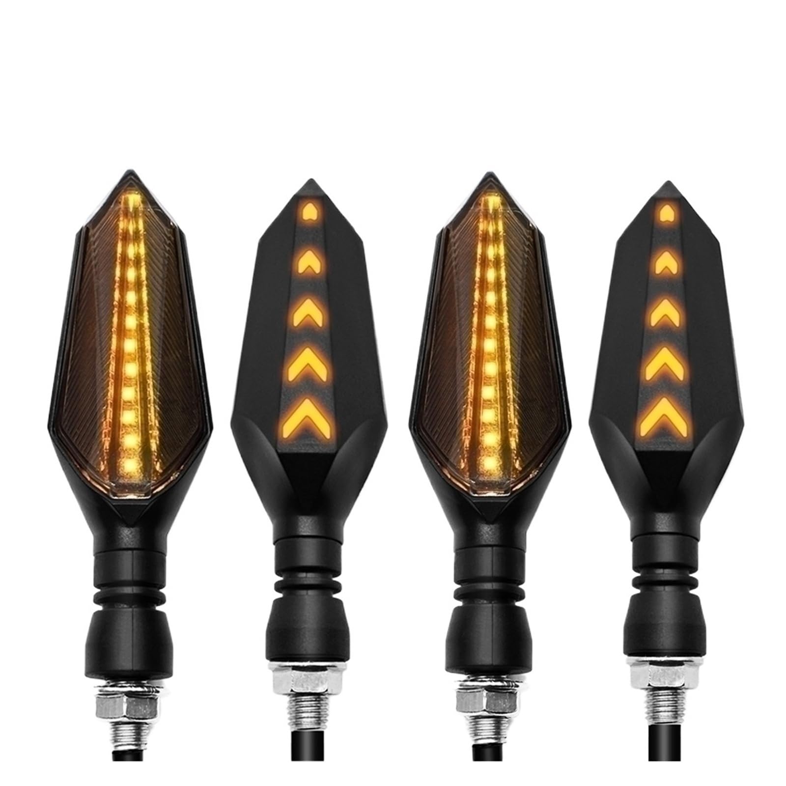 Universal Motorcycle LED Turn Signal Lamp Sequential Flowing Flash Indicator Lights Amber Running Light 12V(2pairs Yellow-Yellow)