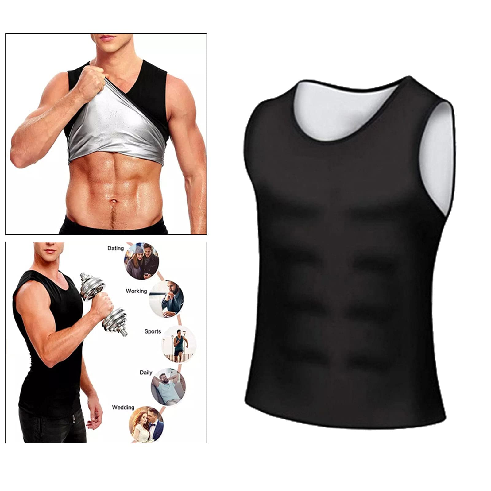 zalati Tank top dla mężczyzn, kamizelka treningowa, wodoodporna, do sauny, tank top, koszulka treningowa, kombinezon na brzuch, neoprenowy strój modelujący, rozmiar XXL, czarny, jeden rozmiar