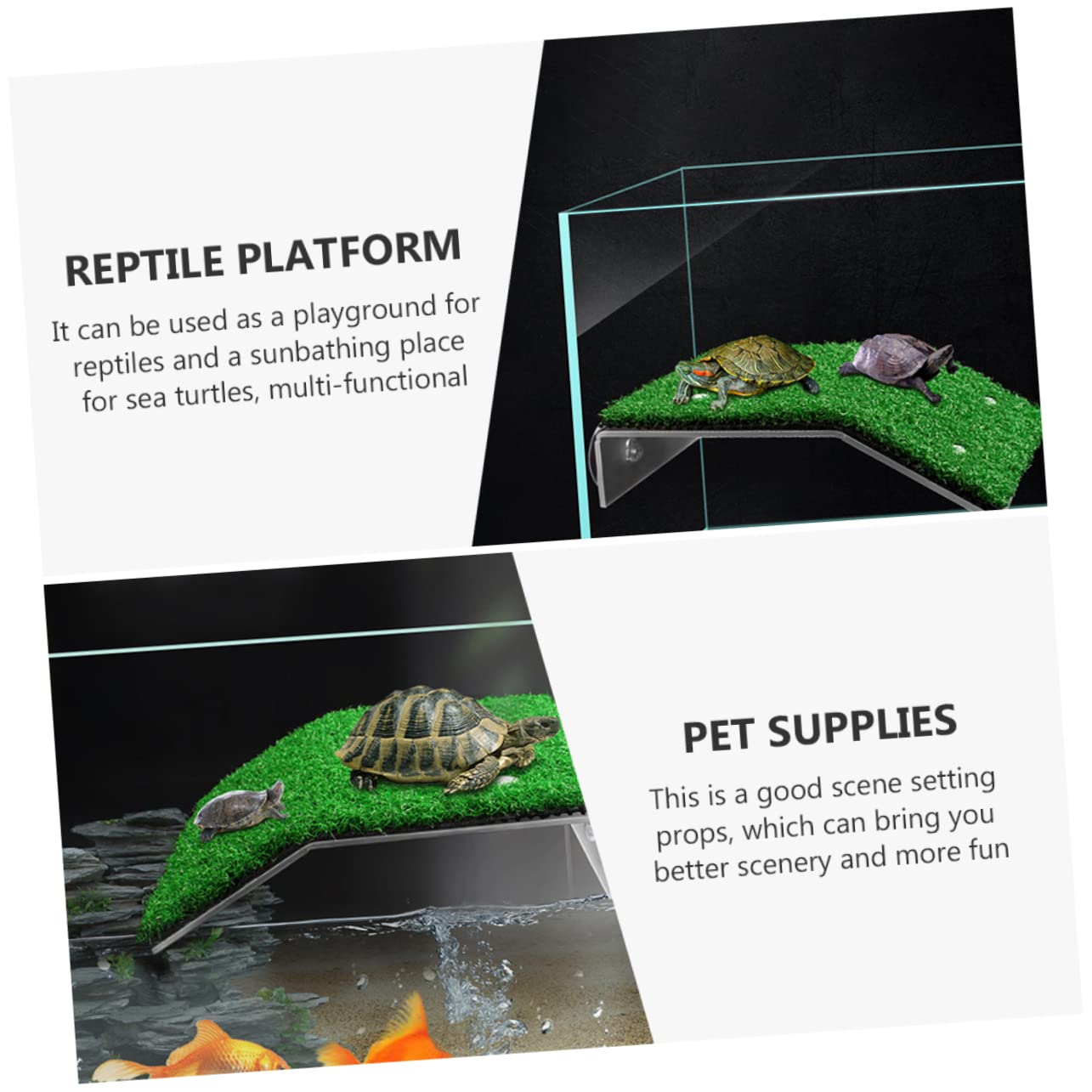 ibasenice Plataforma para Tortugas y Reptiles Césped Simulado, Rampa De Plástico Multifuncional, Tamaño Grande y Pequeño, para Acuario y Terrario, Apta para Tortugas De Agua y Pequeños Reptiles