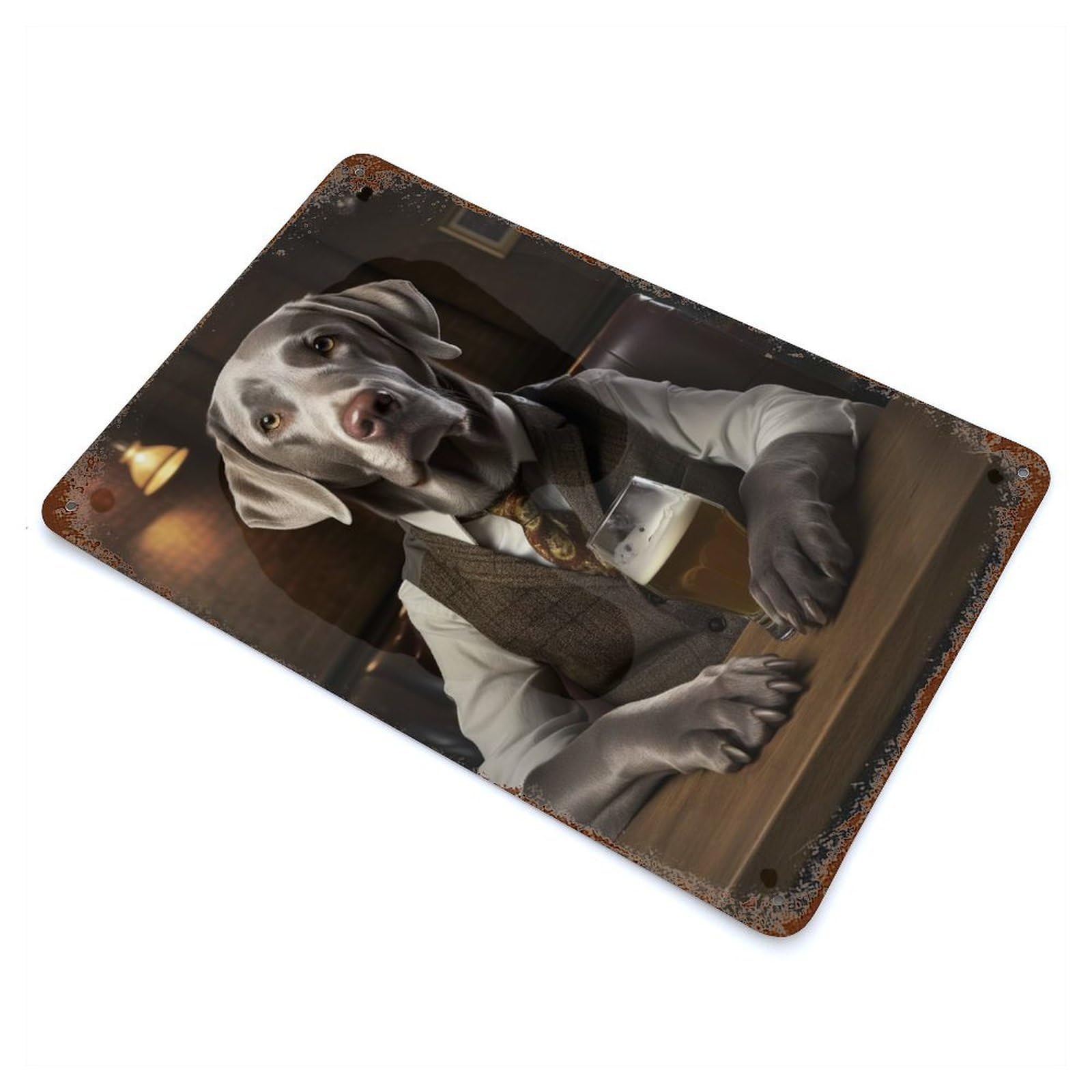 Silver Labrador in The Pub Rustic Tin Plaque 11.8"x7.9", for Living Room, Hallway And Home Decor, Decorative Metal Wall Art