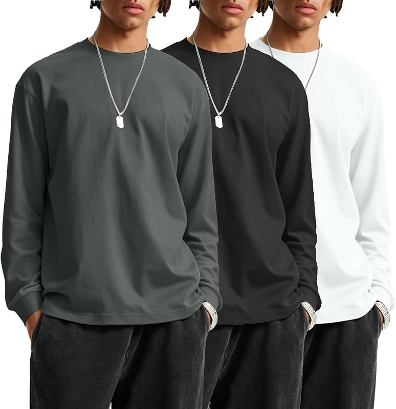 KEEPSHOWING Men's Long Sleeve Crew Neck T-Shirts Cotton Sweatshirts