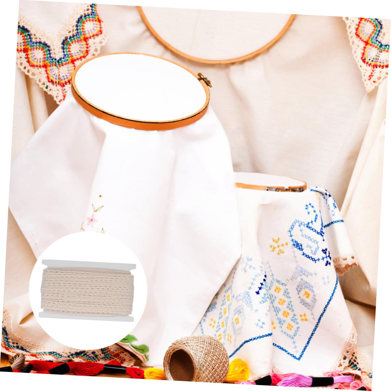 Housoutil 3 Cinta de Encaje de Algodón de Yardas Decorativa para Manualidades y Costura para Cortinas Manteles y Ropa