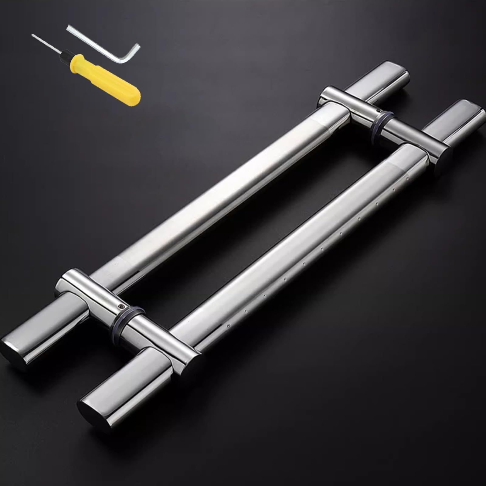 DFGHNBVC Adjustable Door Handle Push Pull, Double Sided Glass Door Hardware Kit,With Tools, Heavy Duty Large Door Pull Handles,80Cm(31 1/2