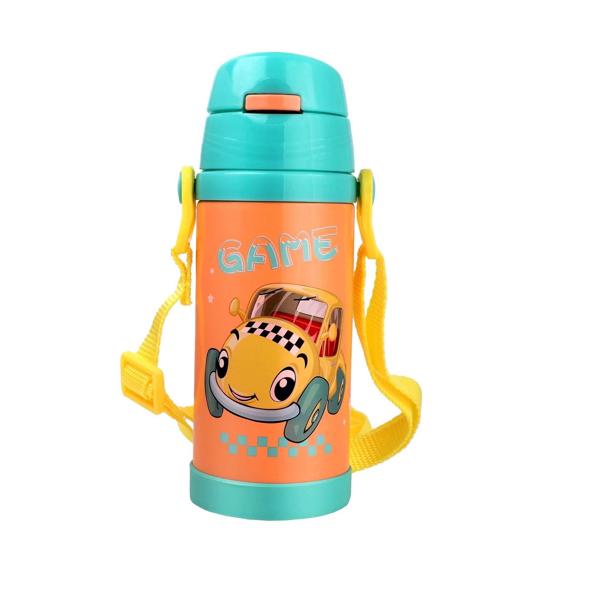 Probott Jerry 350ml Water Bottle with Straw for 3-5 yrs Old Kids | Stainless Steel Hot & Cold Sipper Bottle for Kid, Orange | Double Walled Vacuum Flask | Perfect for Toddlers | Leakproof