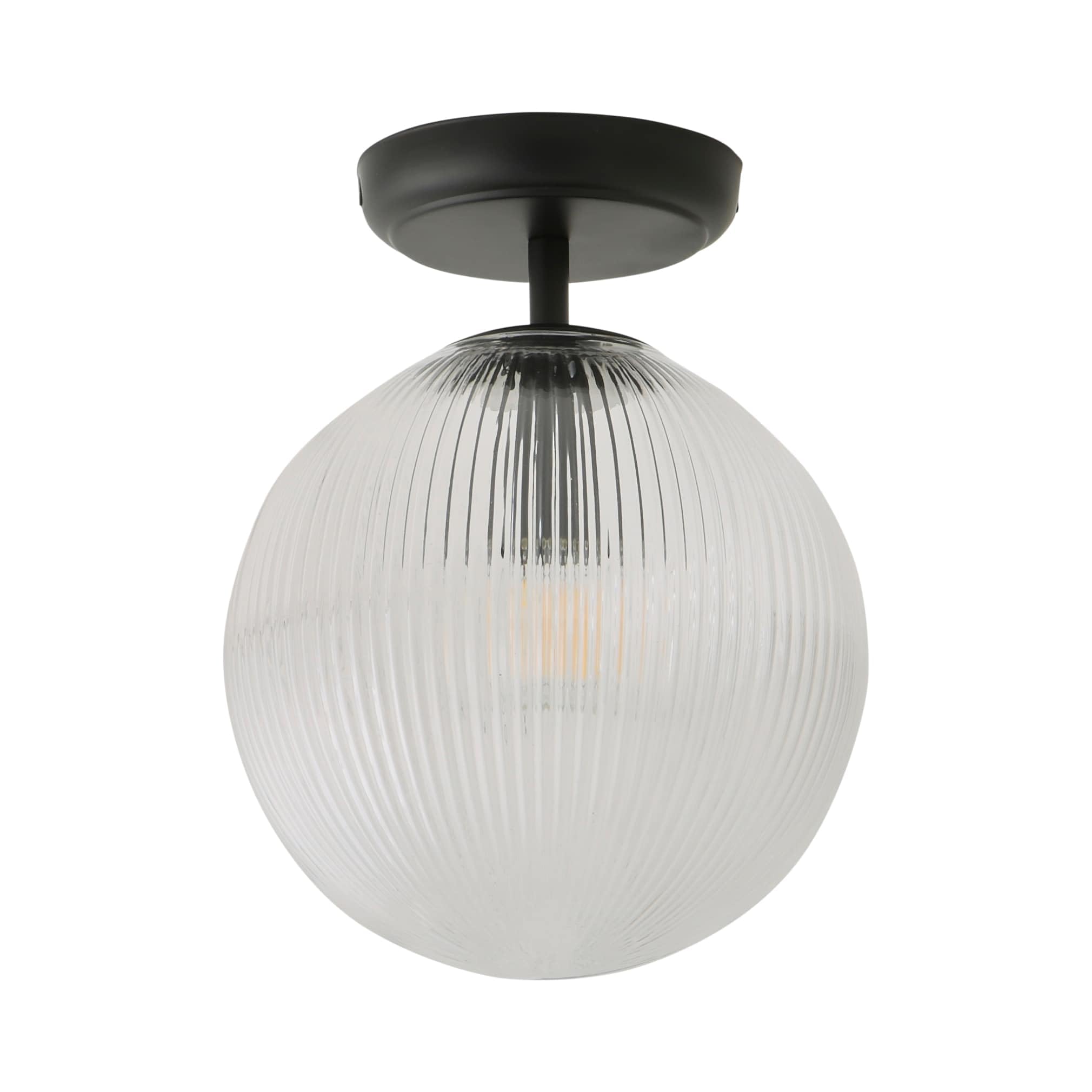Valuelights Kempton Flush Ceiling Light With Ribbed Globe Shade - Black