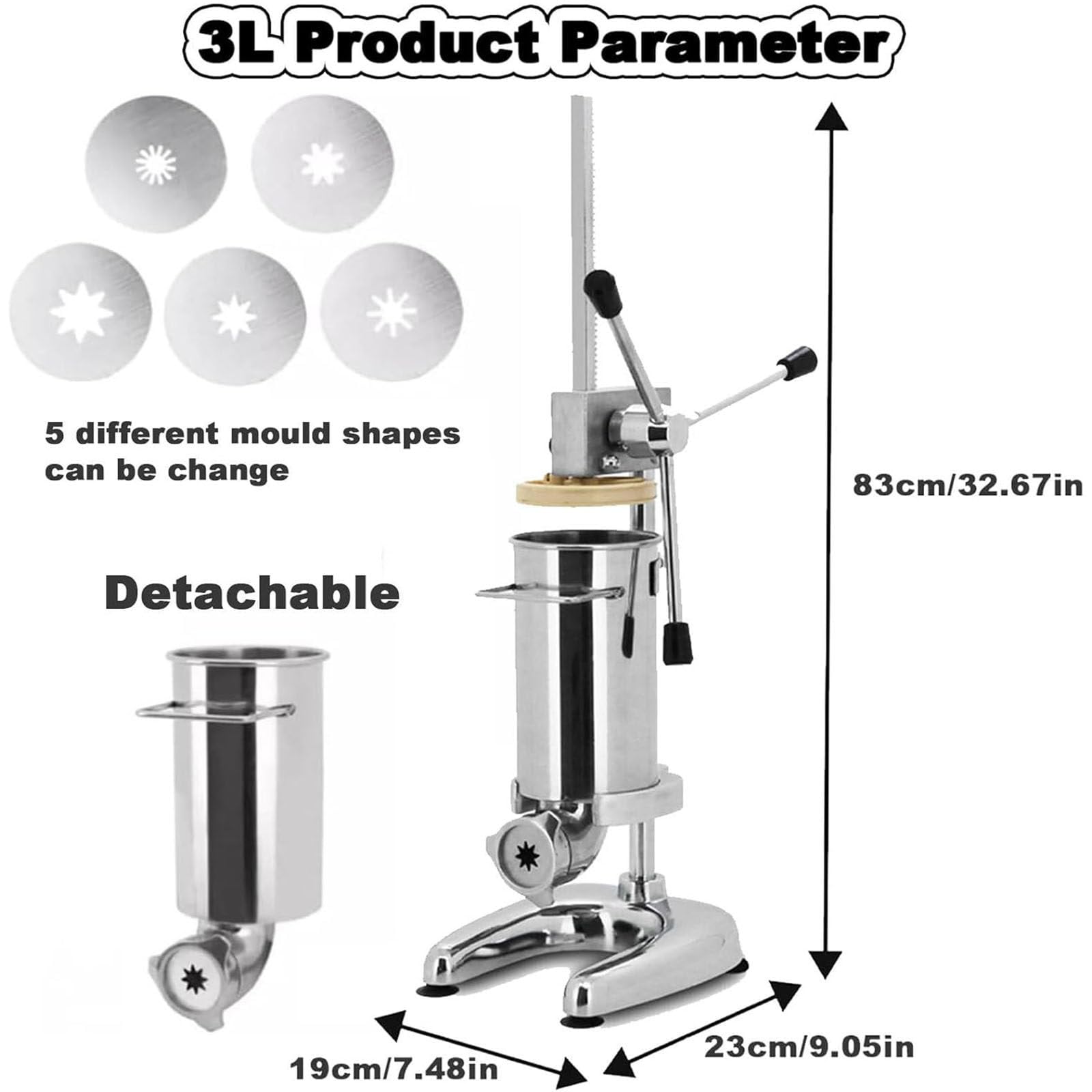 Manuel Espagnol Remplisseur Churros,Acier Inoxydable Remplisseuse Beignets Churro Commercial Latin Fruits Donut Dessert Machine à Churros pour La Maison Cuisine Restaurant,3L