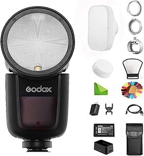 GODOX V1-N Flash para Nikon Flash Speedlite Speedlight com Difusor de Flash Godox ML-CS1625, 1/8000 HSS, Bateria de Lítio de 2600mAh com Filtros de Cor Refletor Difusor