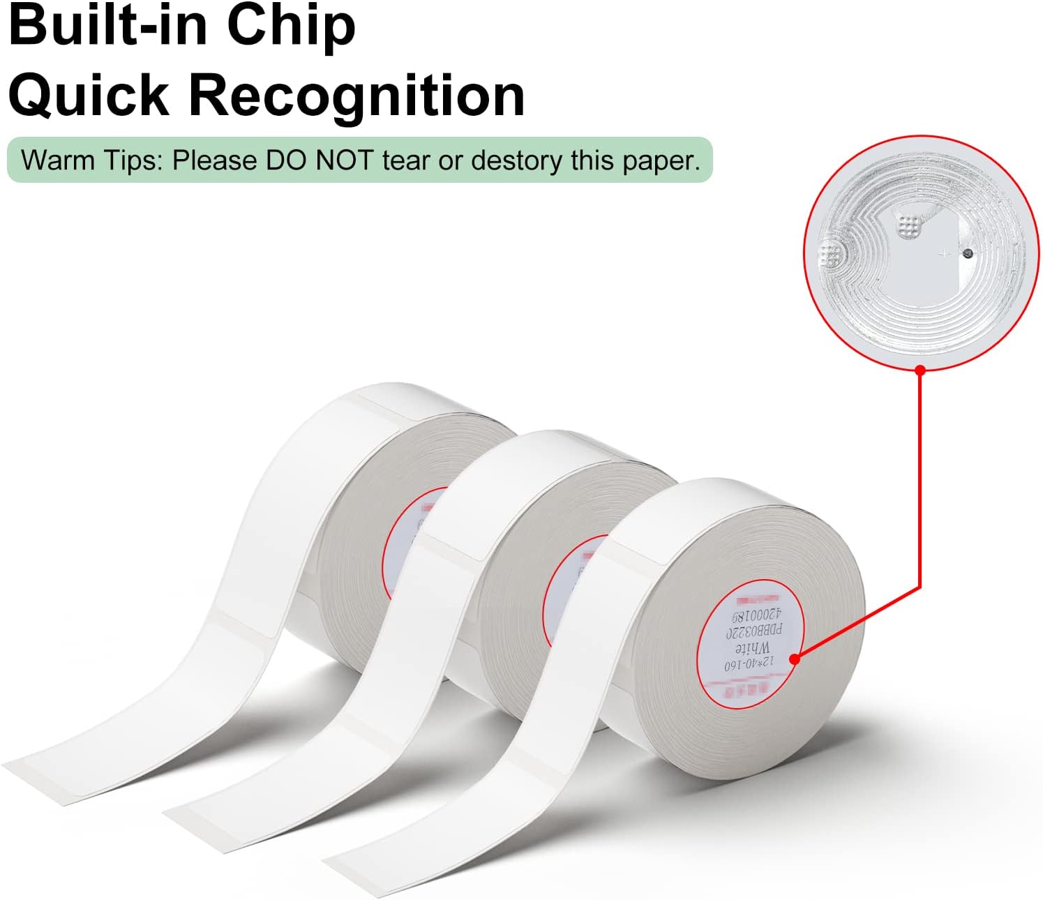 NIIMBOT D11 D110 D101 Label Maker Paper, Adapted Label Print Paper, (2Rolls) Thermal Sticker Paper 0.59"x 1.18" Waterproof Self Adhesive Labeling Tape(2 Rolls, White) - Image 3