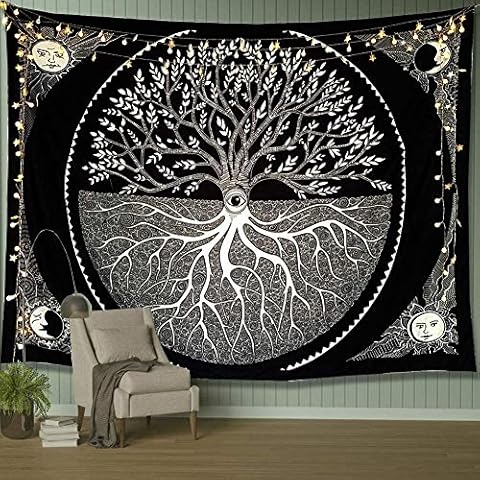 Evenwils Wall Tapestry 200 X 100 cm, Sun and Moon Tapestry Black and White Tree Wall Hanging Mandala Bohemian Wall Tapestry for Wall Art and Home Decor (Large 79 x 59 in) Cover