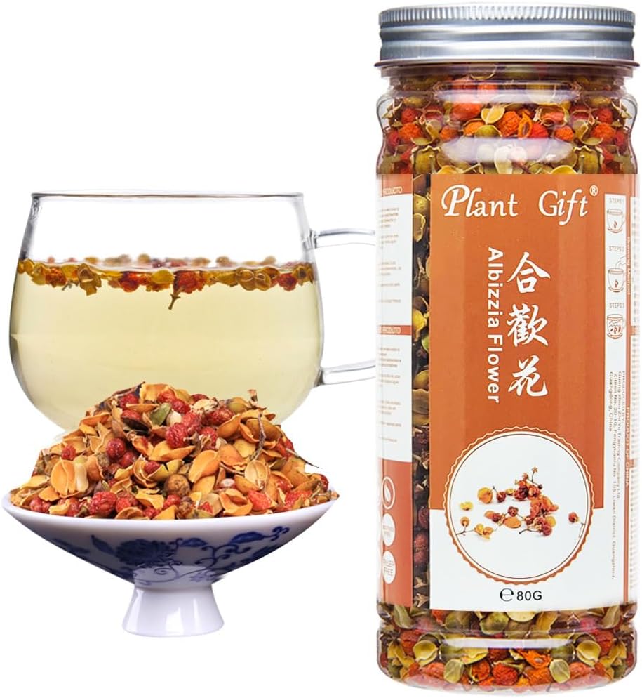 Plant Gift Albizia Flower Julibrissin Blooming Tea, HE HUAN HUA Loose Leaf Chinese Health Tea 80g / 2.82oz