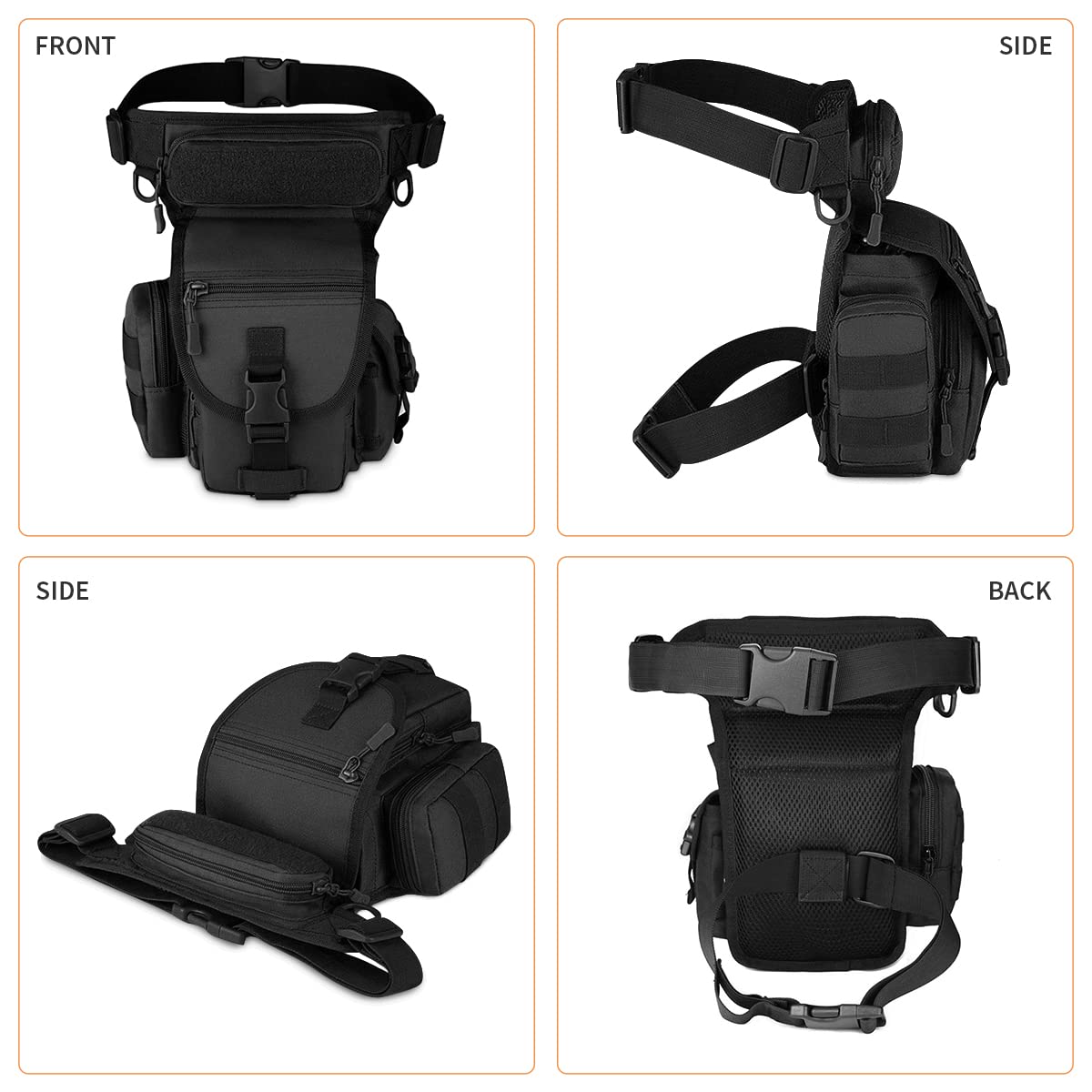 Huntvp Militär Beintasche Motorrad Taktische Oberschenkeltasche MOLLE Hüfttasche Herren Tactical Leg Bag Bein Taschen Wasserabweisend Gürteltasche für Sport Wandern Outdoor - 3