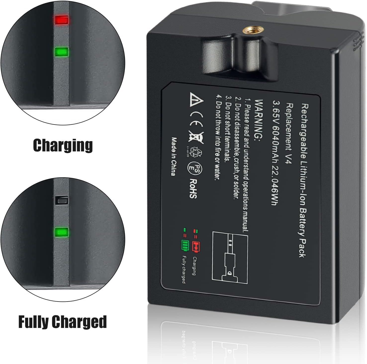 Ersatzakku für Ring Video Doorbell 2/3/3Plus/4 mit Ladestation, V4 Ersatzakku Kompatibel mit Stick Up Cam Akku (2nd& 3nd Gen), Spotlight Cam und Peephole Cam 2 Pack（3.65V 6040mAh）