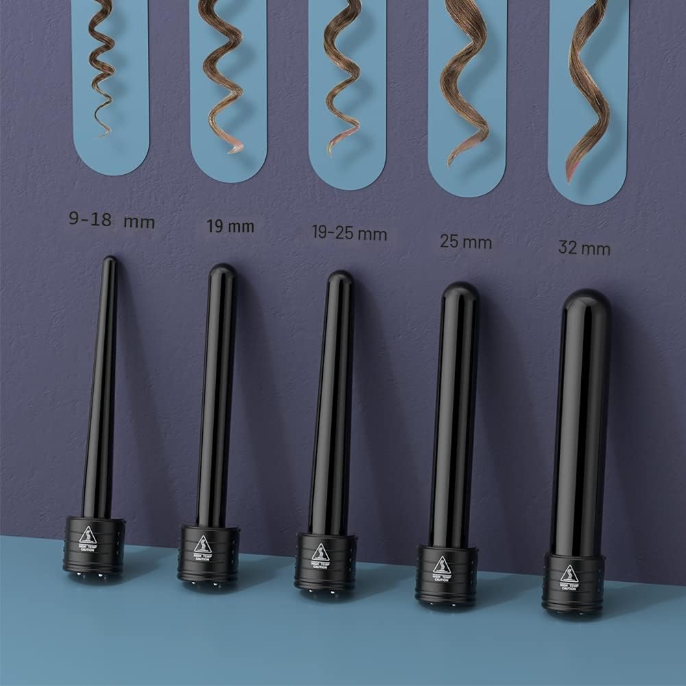 Ferro Arricciacapelli 5 in 1 Ondulatore Modellatore Multifunzione Schermo LCD 80°C - 230°C Temperatura Regolabile Ceramica con Ferri di Diverso Diametro ET-W301(Nero)