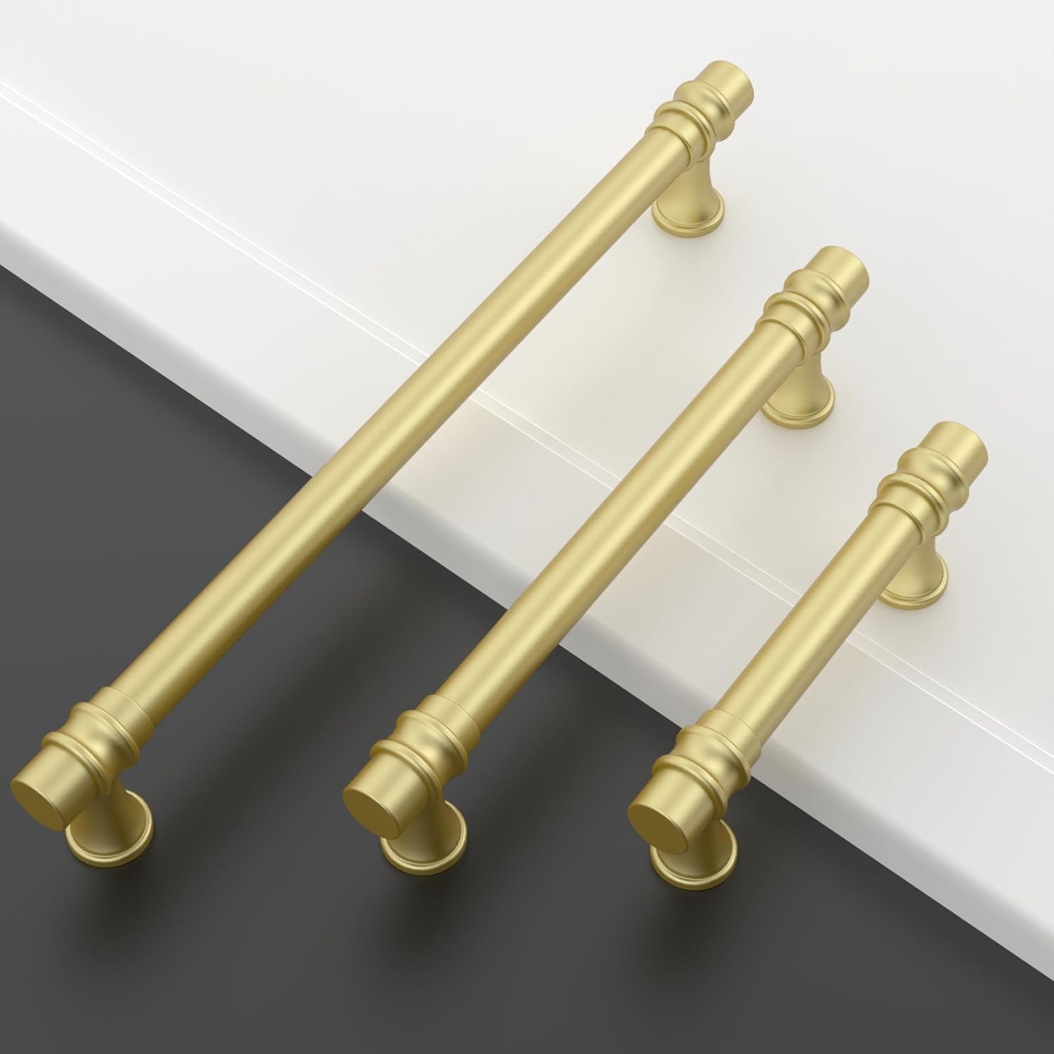10 Pack Brushed Gold Cabinet Handles, 3 Inch (76mm) Hole Center, Zinc Alloy Cabinet Pulls for Kitchen Cabinets Closet Bathroom Drawer Dresser Cupboard Furniture Hardware