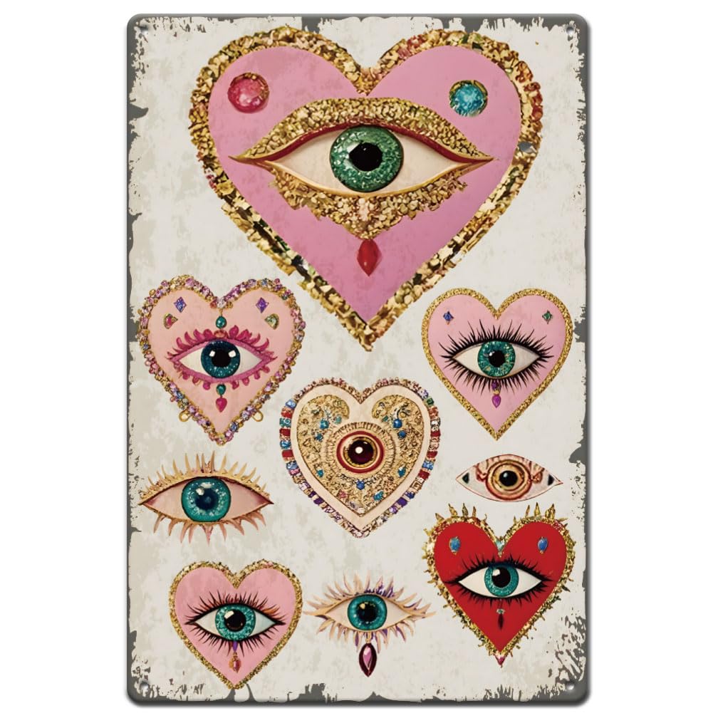 SUPERDANT The Eye of Love Tin Signs Gemstone Eyes Metal Sign Poster Vintage Wall Art Plaque Home Wall Decor for Home Living Room Bedroom Man Cave