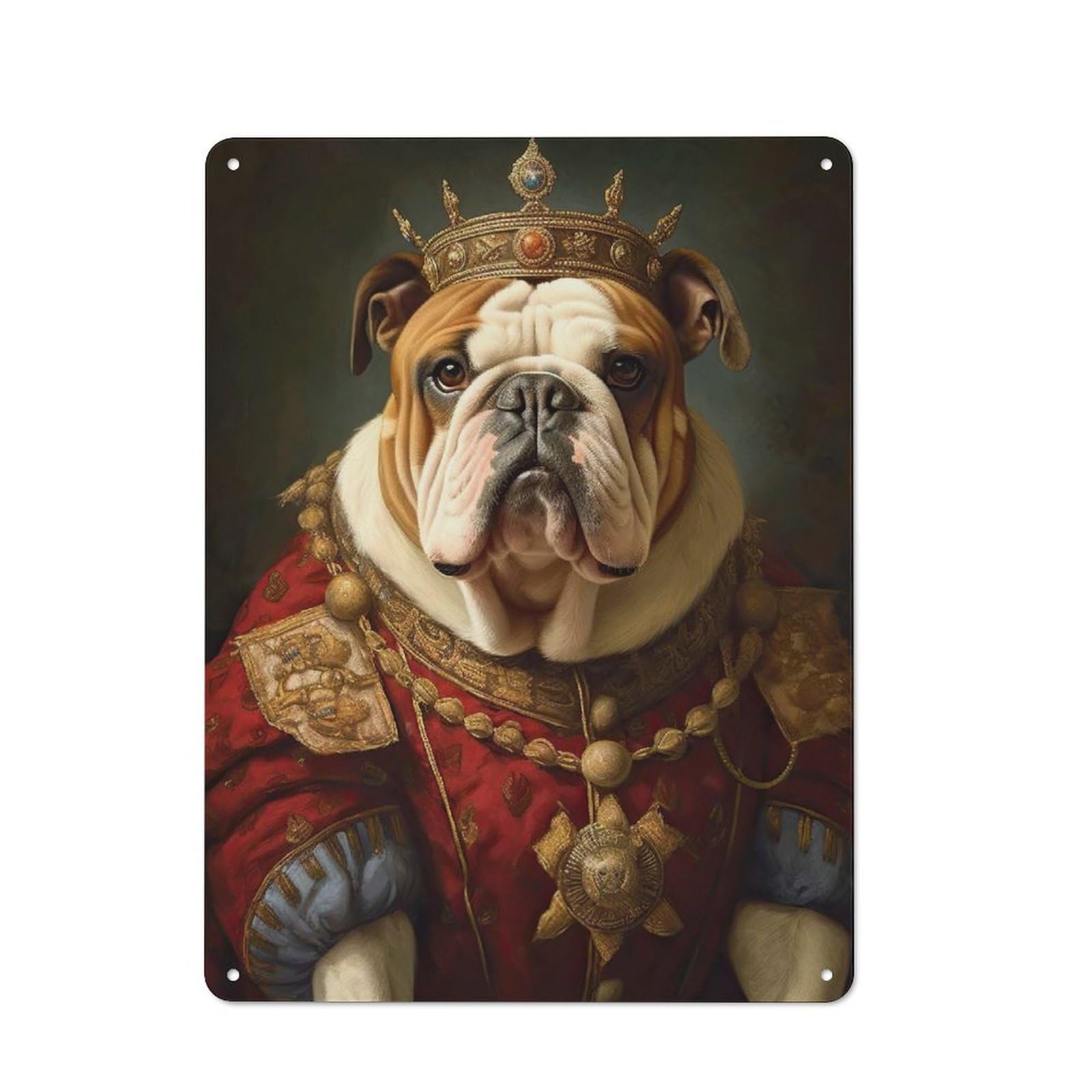 Junmoney Style-10 Warehouse Style Tin Wall Sign 40X30cm Featuring English Bulldog The King, Loft Wall Plaque For Loft, Studio, Office Or Creative Room