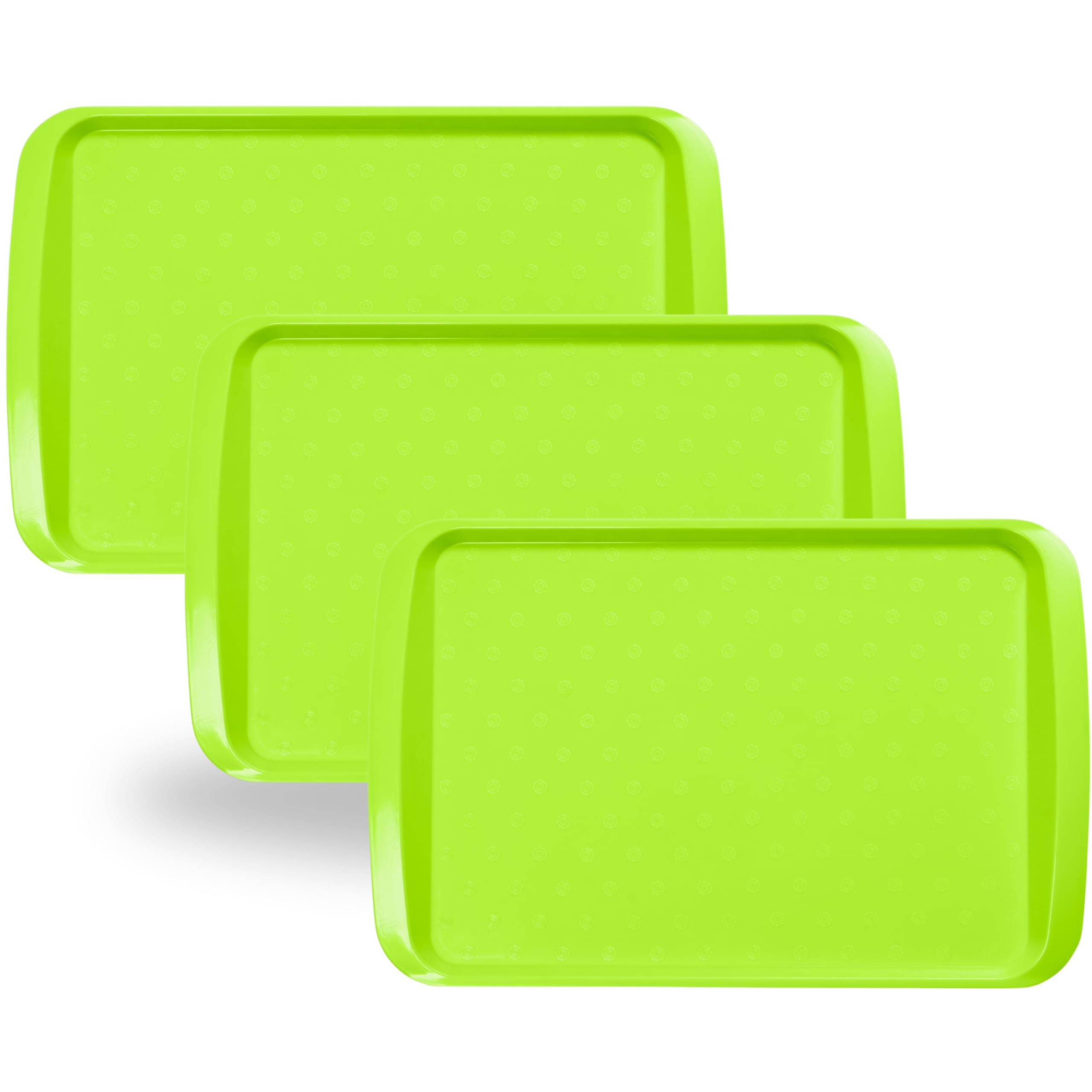 BuzzTrove Serving Trays | Durable Plastic Tea Tray & Dinner Tray | Trays for Eating on Lap, Food Serving & Snacks | Dishwasher Safe, Stackable (Green, Pack of 3 (43.3 x 30.5 x 3 cm))