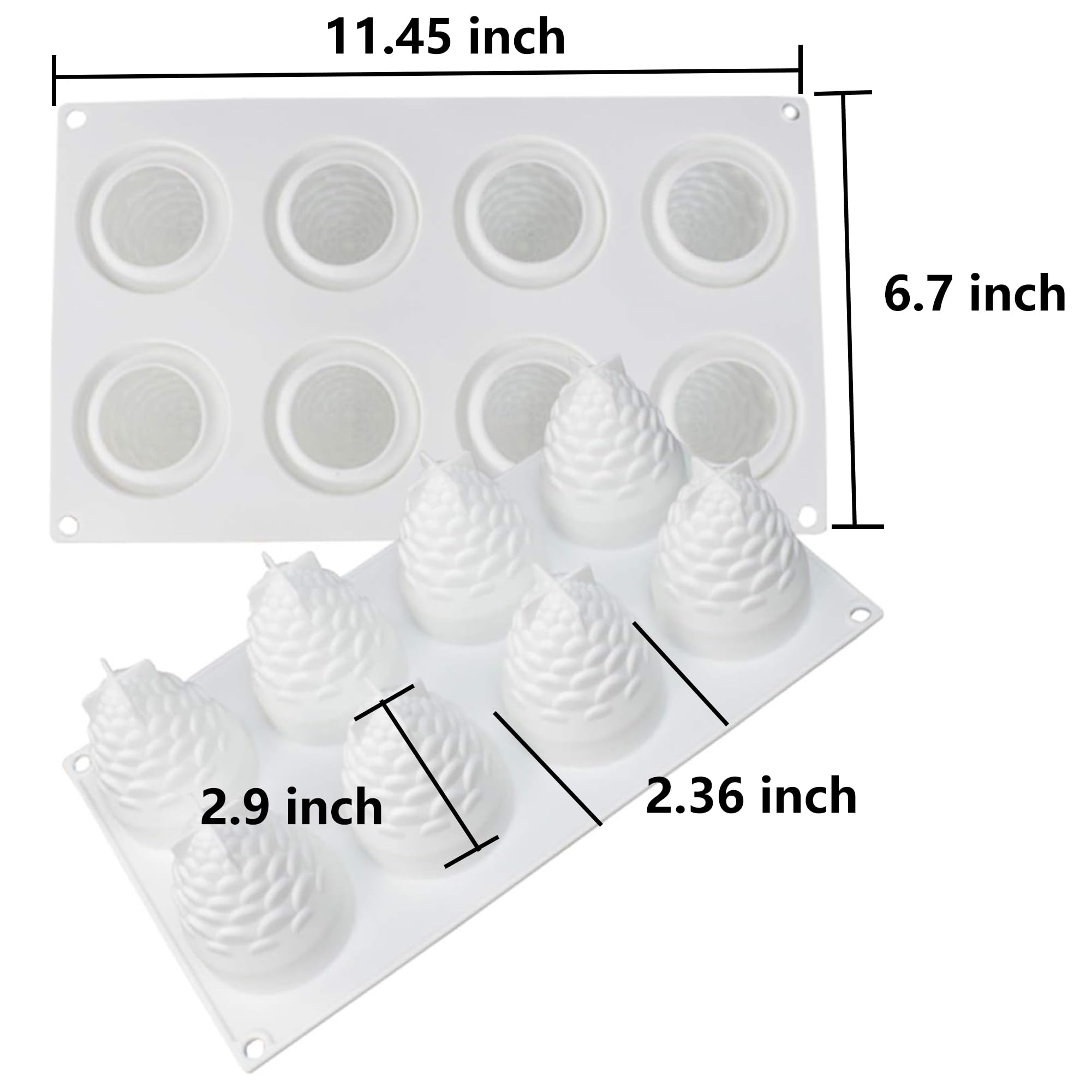 OCPO Kitchen 3D Pinecone Silicone Mold for Baking Mousse Cake, French Dessert, Soap, Candles, Christmas Cake Decorating Mold, Pinecone Shape (8-Cavity)